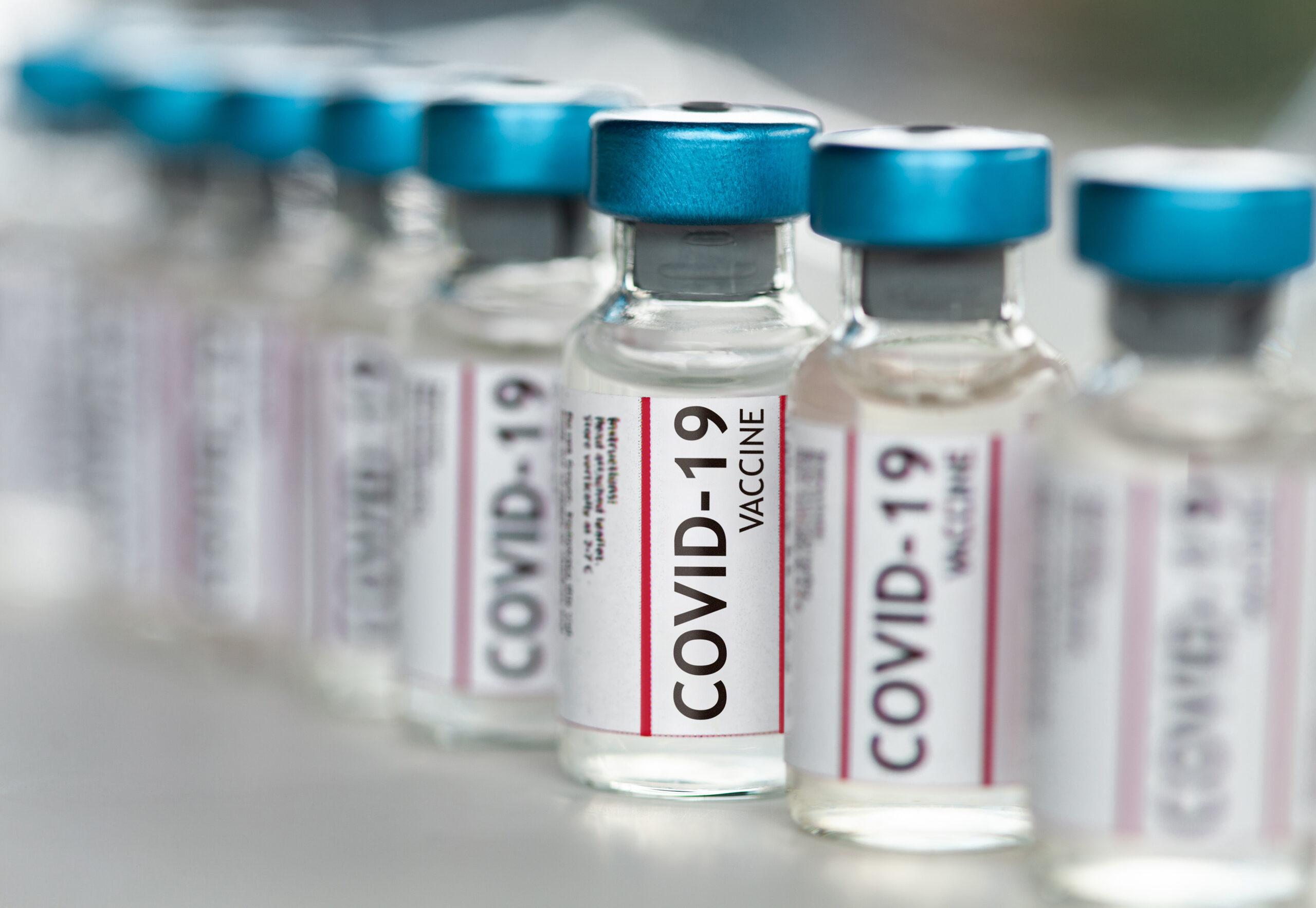 Vials labeled COVID-19 vaccine