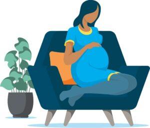 Illustration of pregnant woman of color sitting on chair.